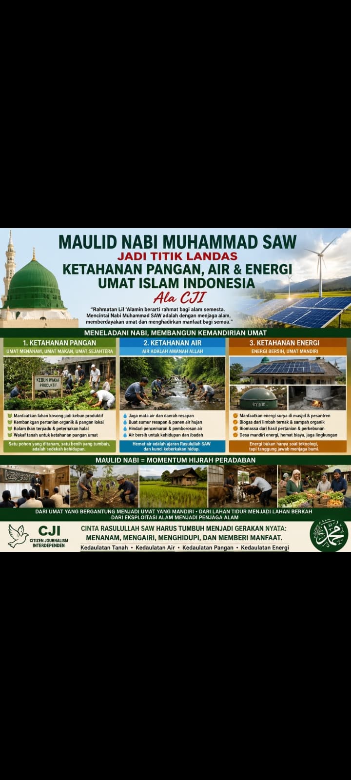 MAULID NABI MUHAMMAD SAW JADI TITIK LANDAS KETAHANAN PANGAN, AIR & ENERGI UMAT ISLAM INDONESIA